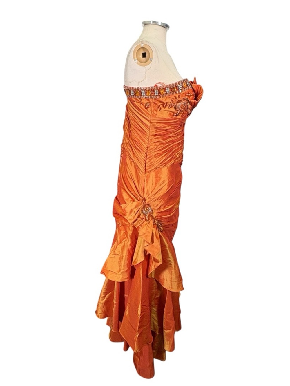 Vintage May Queen Y2k 90s Strapless Ruched Ruffle Mermaid Formal Gown Size 10 - Picture 4 of 12